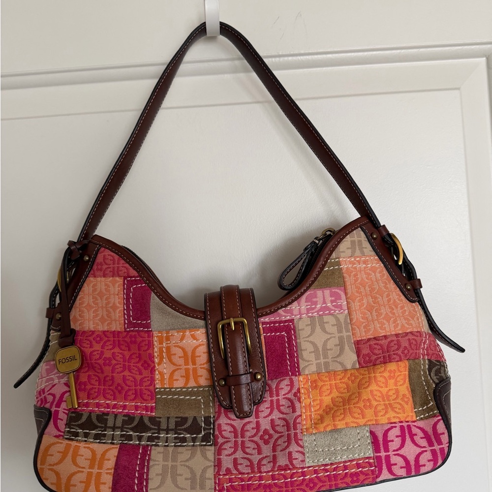 Fossil Colorful Patchwork & Leather Shoulder Bag